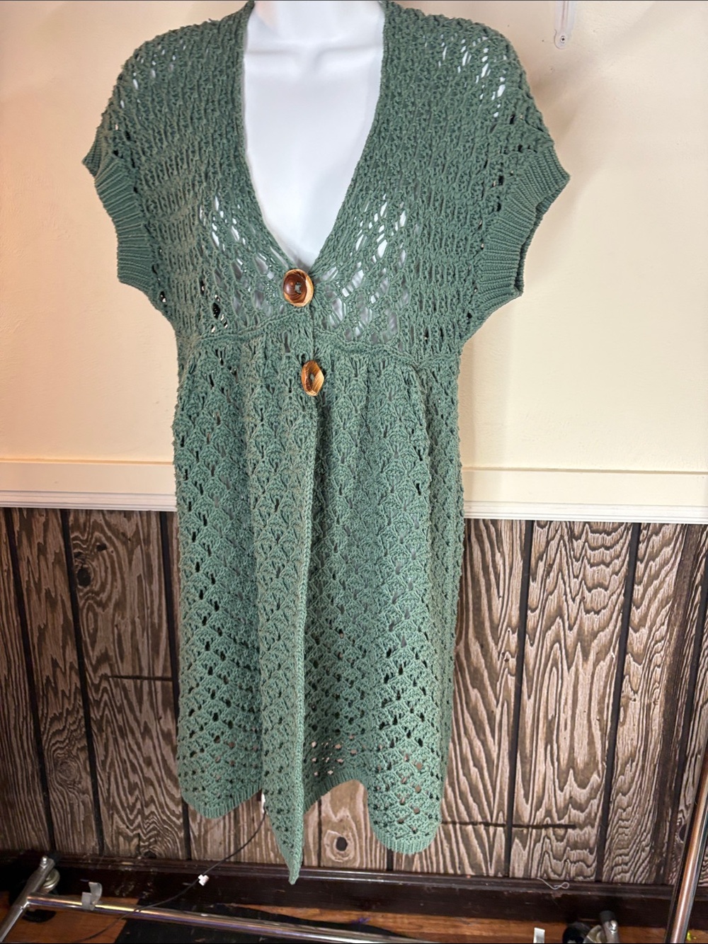 Free People Sage Green Crocheted Cardigan